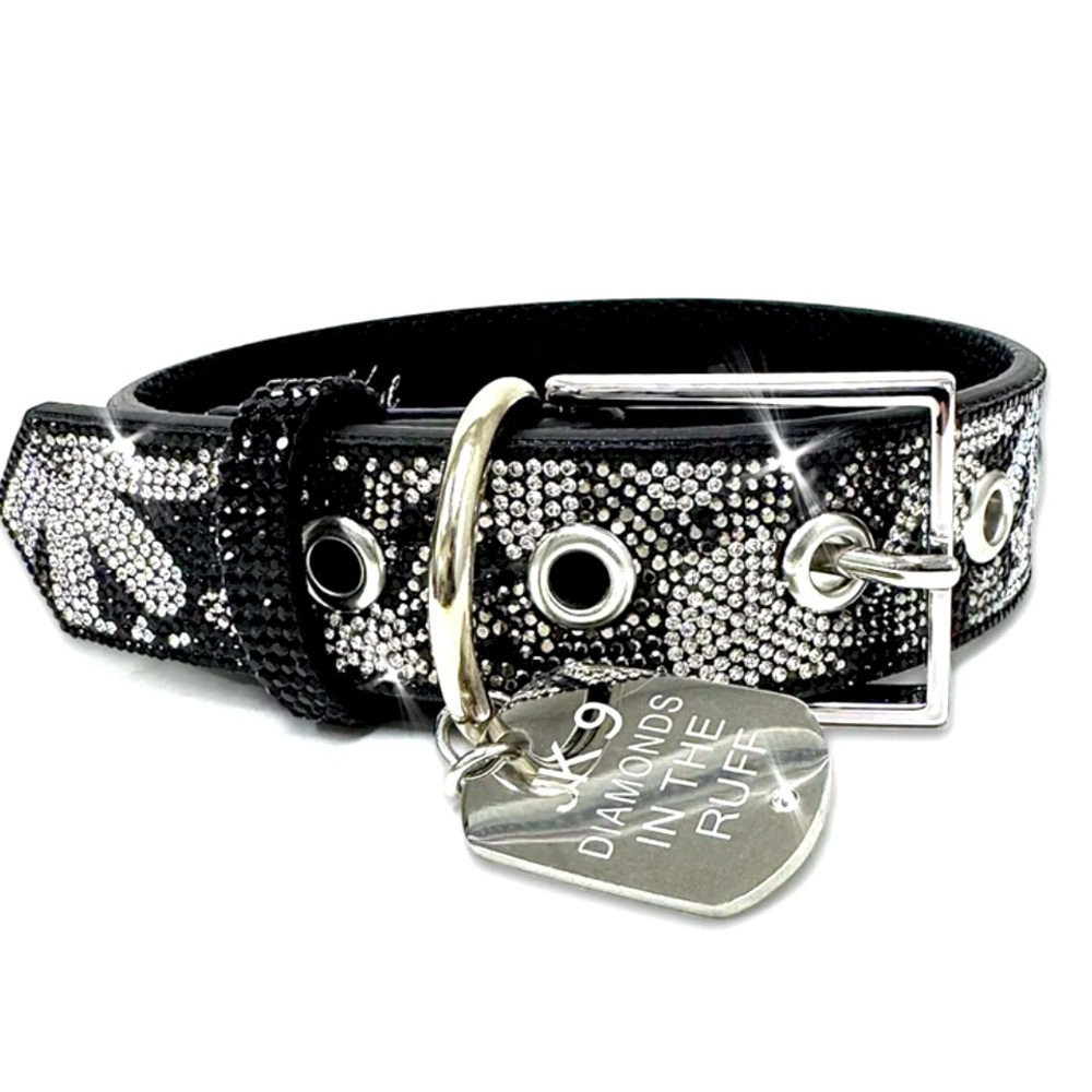 DESIGNER-FLOWER POWER DIAMONDS IN THE RUFF DOG COLLAR SET -COLLAR & LEASH